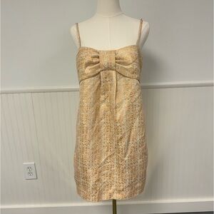 NWOT Club Monaco Peach and Gold Bow Mini Dress